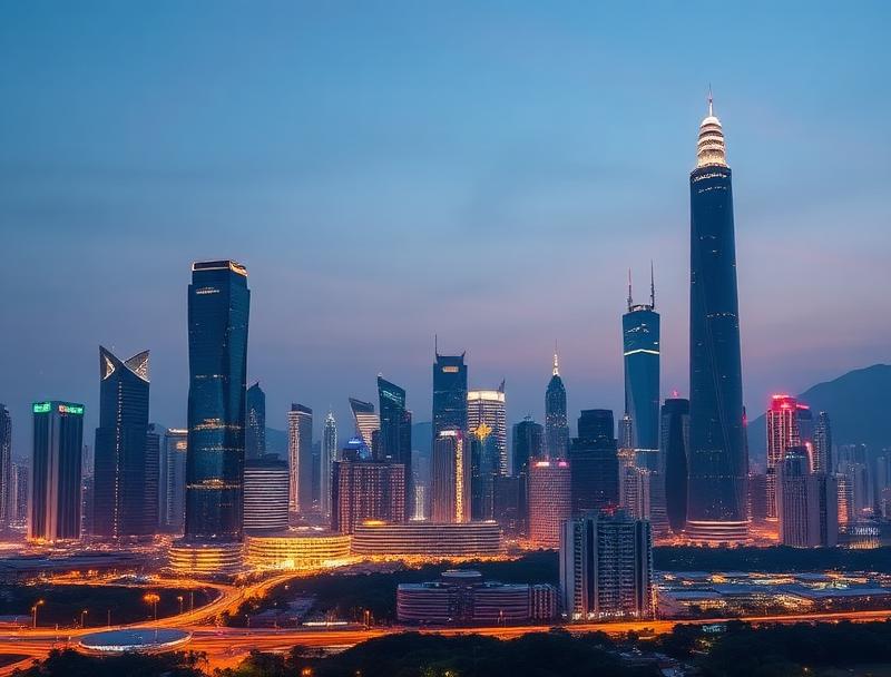 Modern Shenzhen skyline and technology park at dusk